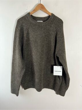 Thom Aaron Men’s Wool Alpaca Blend Crew Neck Green Brown Sweater Size Large NWT